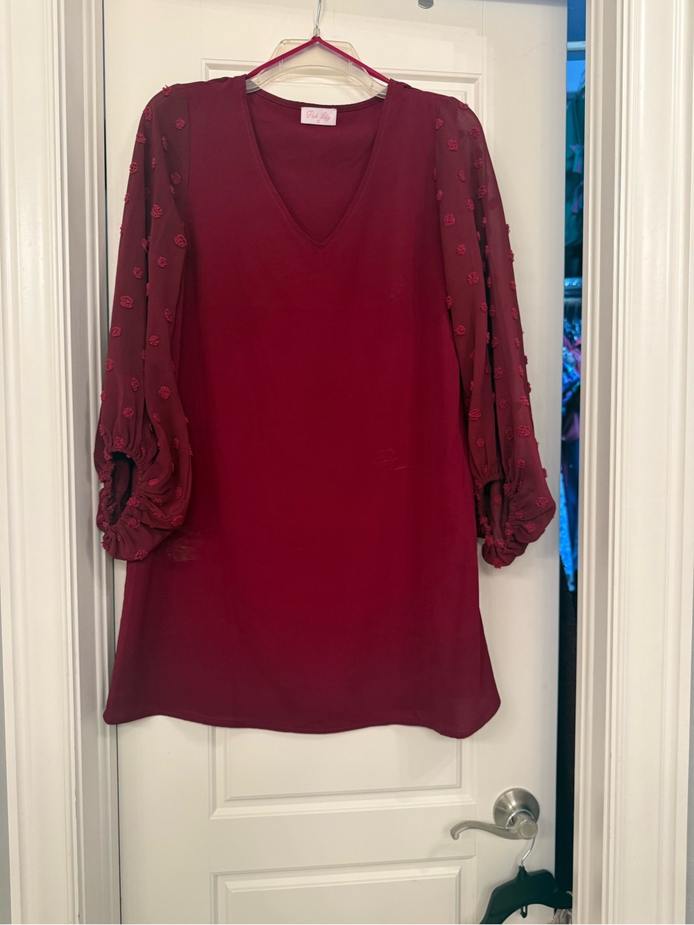 Pink Lily Burgundy V-Neck Long Sleeve Mini Dress